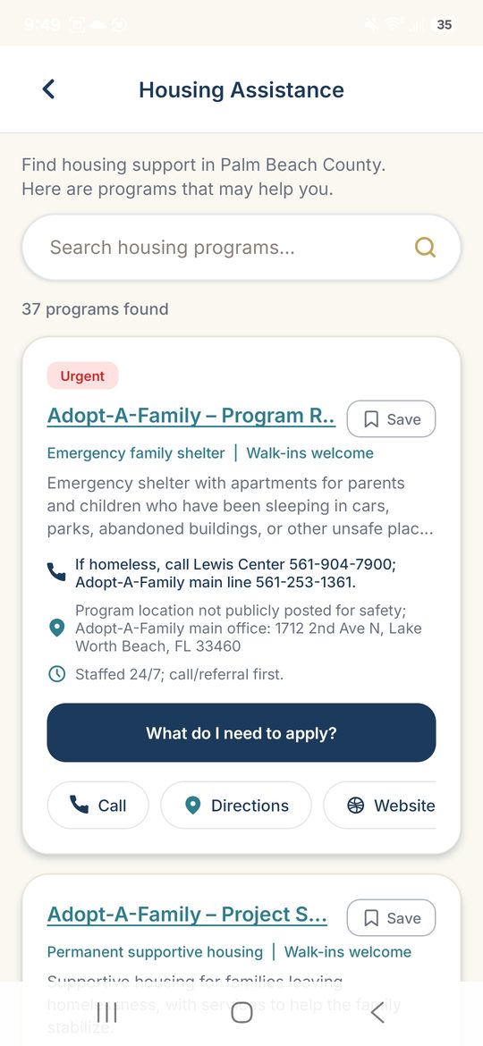 Housing resources list in AidNearby